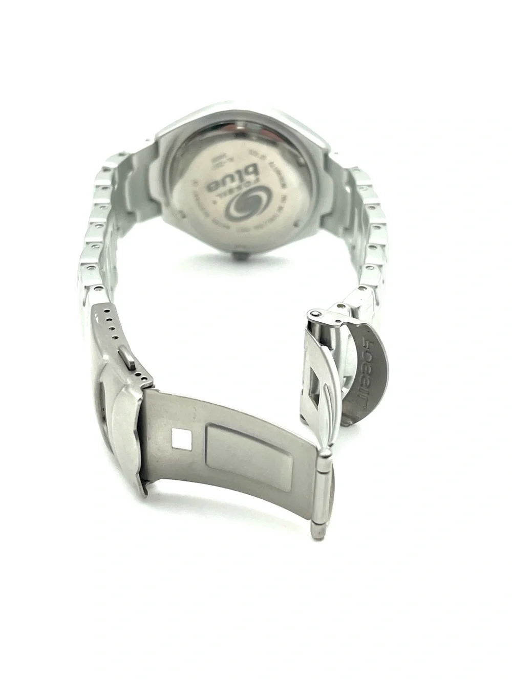 Vintage Fossil Blue Gray Dial Stainless Steel Silver Watch